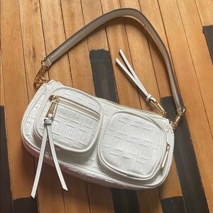 ALDO Crossbody Bag Description (White – Greek Key Embossed)